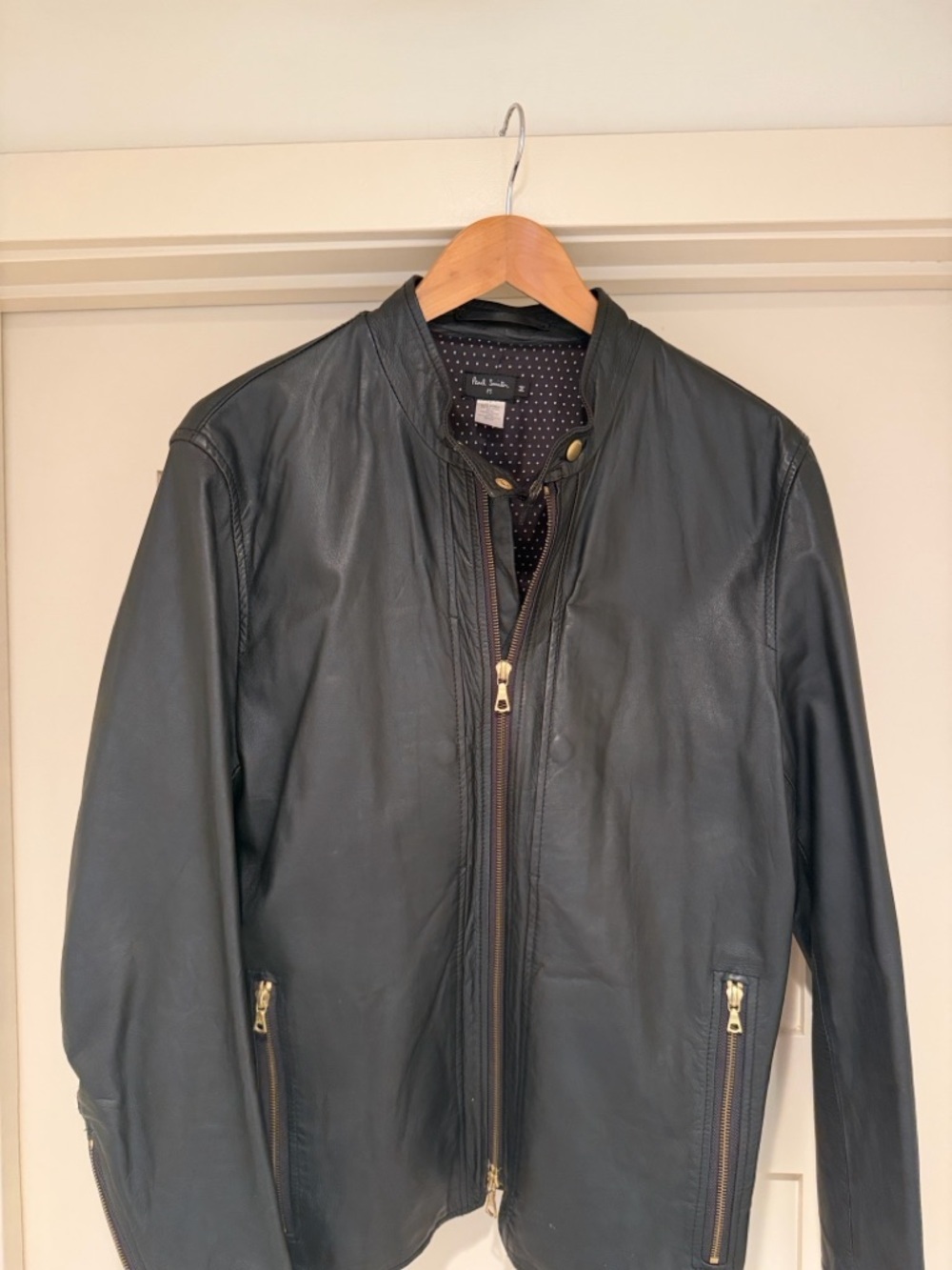 Paul Smith Black Lamb Leather Moto Jacket Men’s Medium Minimalist Biker Designer - Picture 4 of 7